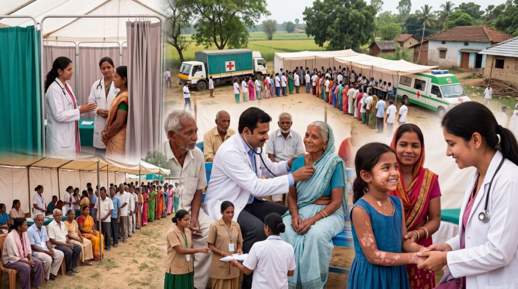 Volunteers assisting patients at Free Medical camp organized by Dera Sacha Sauda