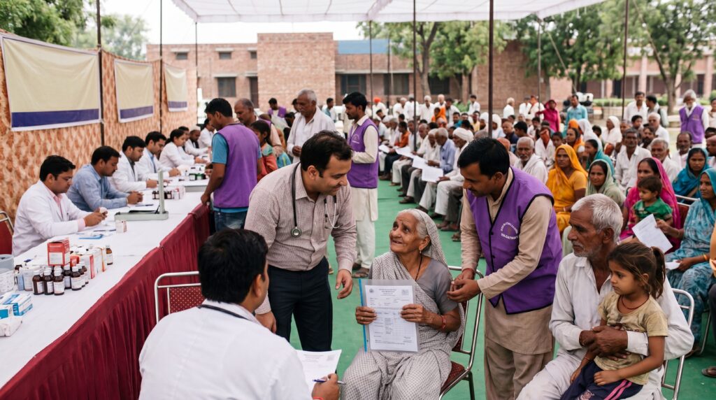 Free Medical camp in Sirsa with patients waiting for treatment at Dera Sacha Sauda