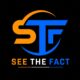 See The Fact official logo featuring the STF monogram in orange and blue with "THE" in white on a black background.